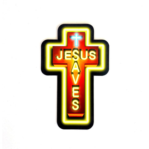 MAGNET - JESUS SAVES - LIGHT OF THE WORLD - NEON SIGN